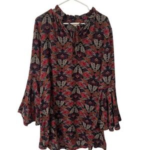 Floral Print Dress Bell Sleeve Swing Midi Dress‎ Bohemian Flowy Fall Umgee USA
